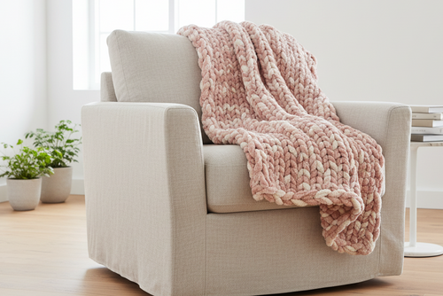 Blush Pink Chunky Knit Blanket