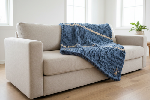 Brown Striped Chunky Knit Blanket